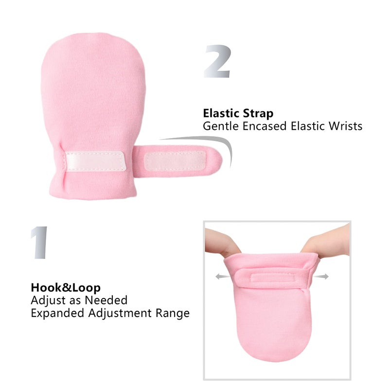Reyow Newborn Baby No Scratch Mittens Stay On, 100% Cotton Breathable, Adjustable Infant Gloves for Baby Boys Girls Mittens - Image 5